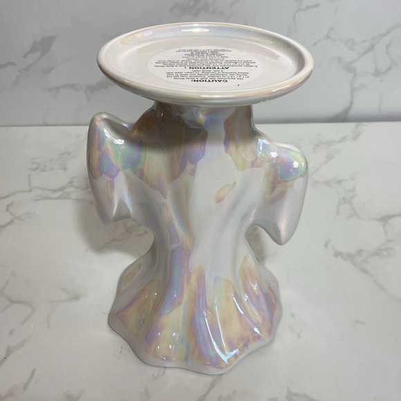 New Viral Bath & Body Works White Iridescent Ghost Pedestal 3-Wick Candle Holder - Picture 5 of 6